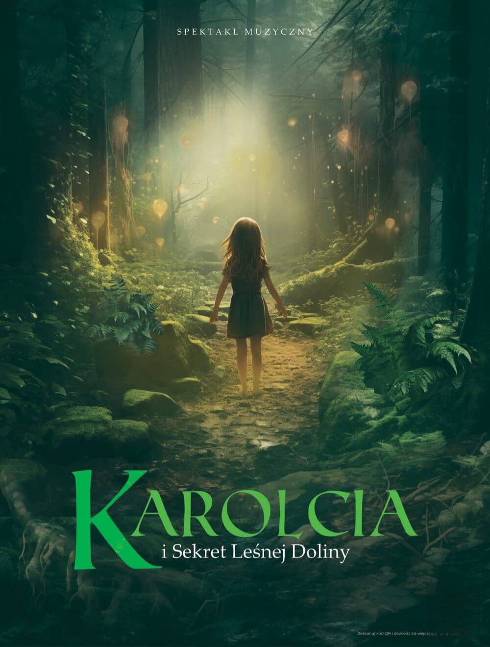 Plakat z dziewczynką idącą leśną ścieżką w stronę światła